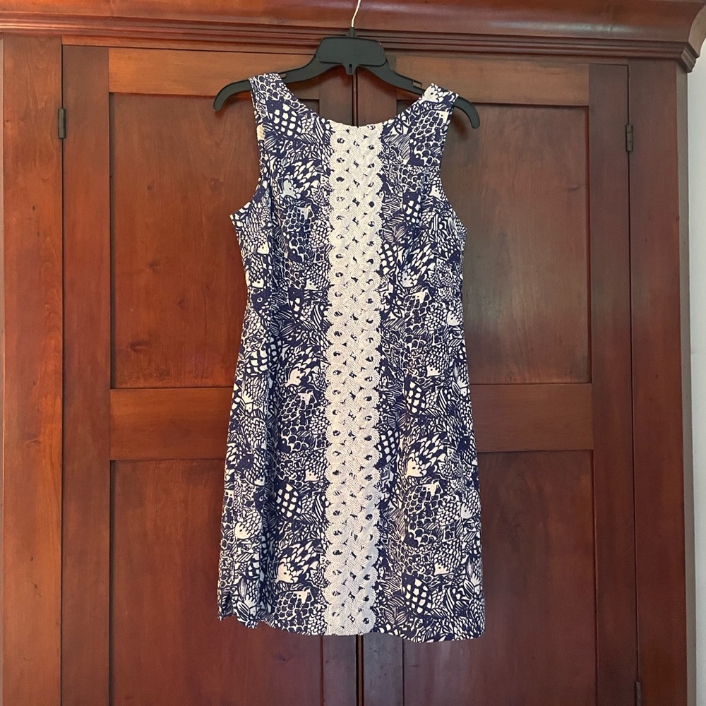 Lilly Pulitzer Blue Sheath Mini Dress Crew Neck Sleeveless